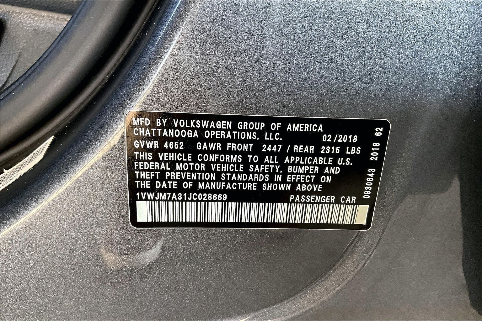 2018 Volkswagen Passat 3.6L V6 GT