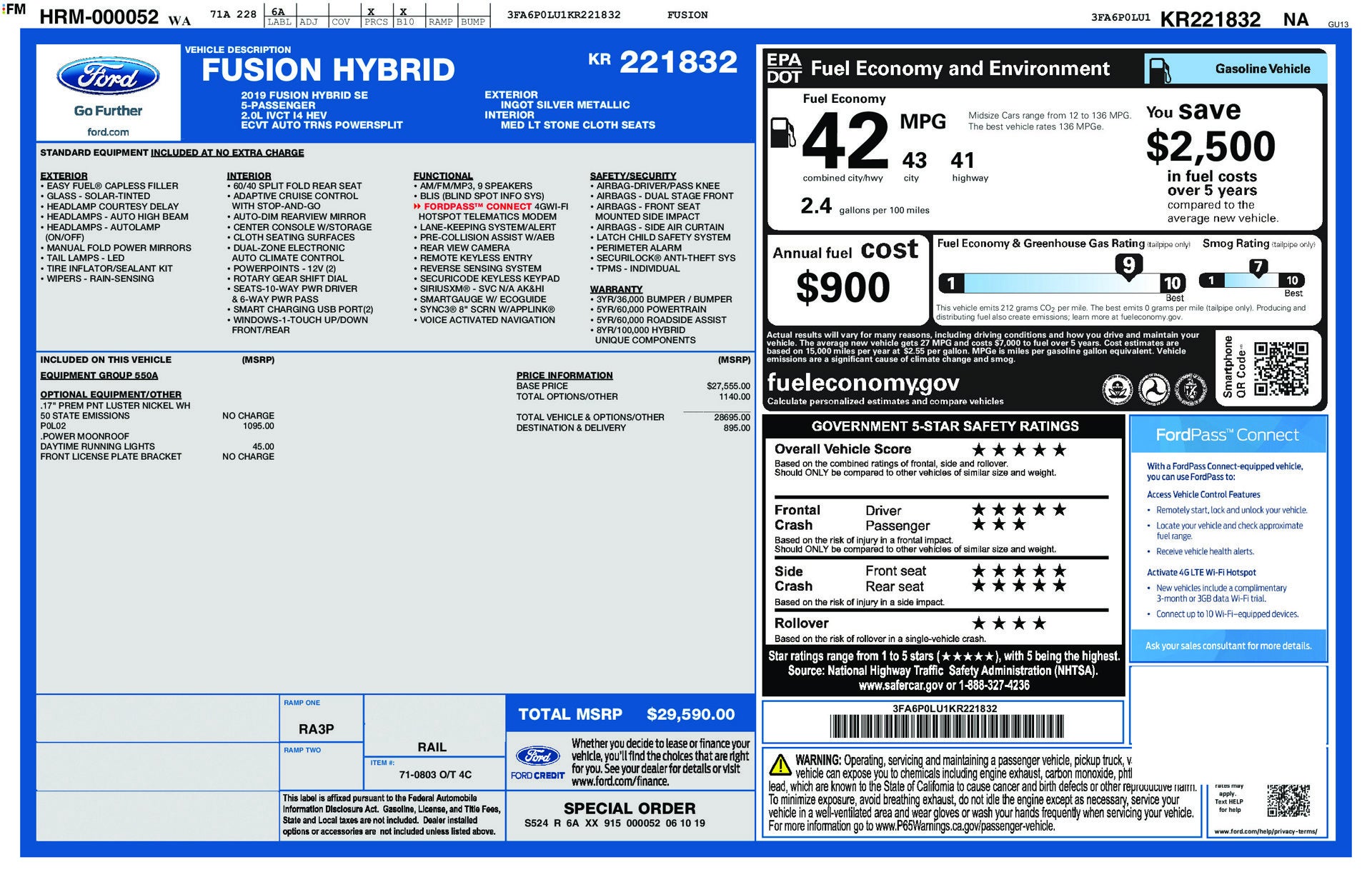 2019 Ford Fusion Hybrid SE