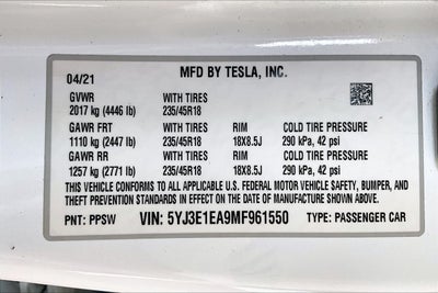 2021 Tesla Model 3 Standard Range Plus